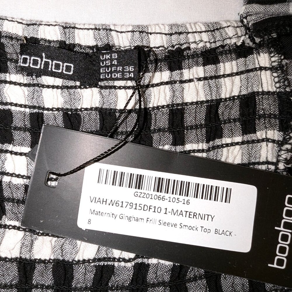 NWT Boohoo Maternity | Gingham Short Frill Sleeve Smocked Maternity Top | Size 4 - Picture 6 of 12